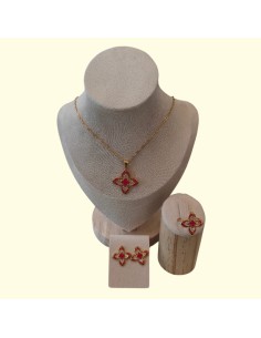 Girocollo Orecchini Anello Con Fiore Smaltato Rosso Think Positive