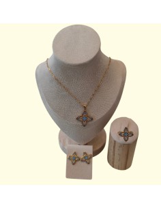 Girocollo Orecchini Anello Con Fiore Smaltato Celeste Think Positive