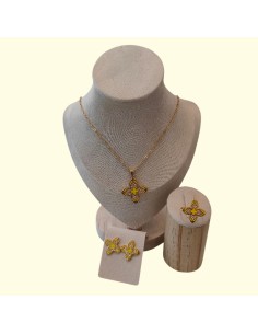 Girocollo Orecchini Anello Con Fiore Smaltato Giallo Think Positive