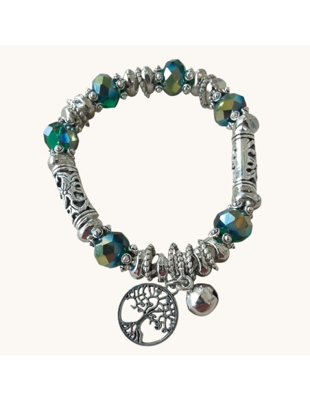 Bracciale Acciaio Elastico con Perline e Charms Think Positive