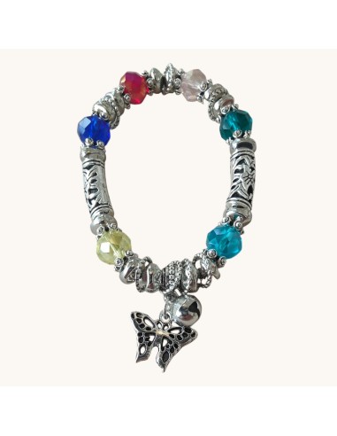 Bracciale Acciaio Elastico con Perline e Charms Think Positive