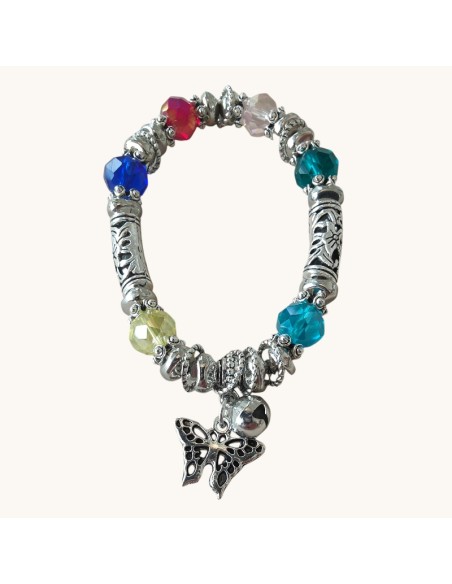 Bracciale Acciaio Elastico con Perline e Charms Think Positive