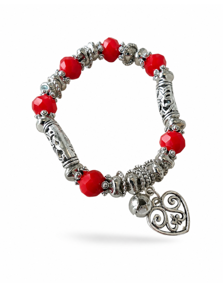 Bracciale Perline Rosse Think Positive con Charm Acciaio