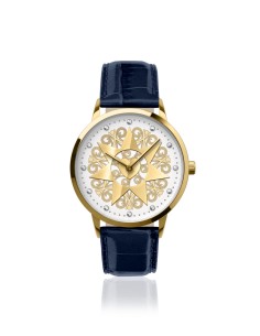 Orologio Presentosa in pelle blu con 1 Cuore Dorato RL