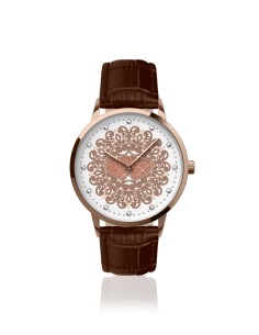 Orologio Presentosa in pelle marrone con 2 Cuori Rosati RL