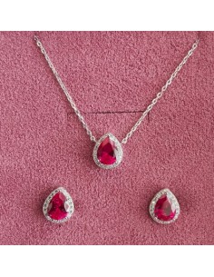 Parure Goccia in Arg con zirconi Bianchi e pietra Rubino Evidence