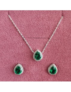 Parure Goccia Argento con zirconi Bianchi e pietra Smeraldo Evidence