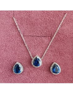 Parure Goccia in Argento con zirconi Bianchi e pietra Zaffiro Evidence