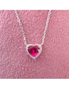 Girocollo Cuore con Zirconi Bianchi e Pietra Rubino Evidence