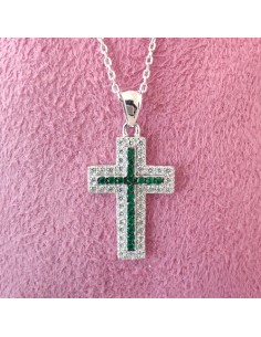 Girocollo Croce con Zirconi Bianchi e Pietre Verde Smeraldo Evidenze