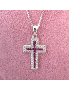 Girocollo Croce con Zirconi Bianchi e Pietre Rosso Rubino Evidence
