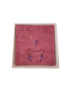 Completo Girocollo più Orecchini Rosato con Cuore zirconi Rubino Evidence