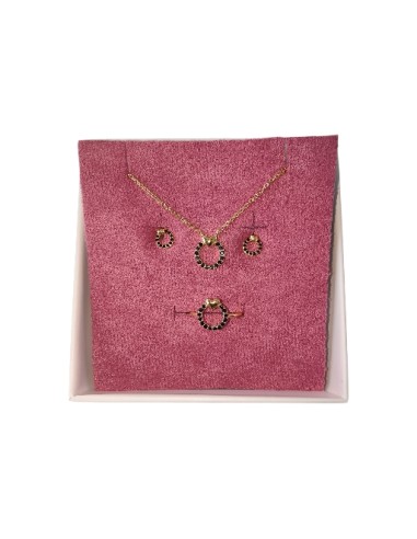 Parure Girocollo, Orecchini e Anello Gold con Zirconi Neri Evidence