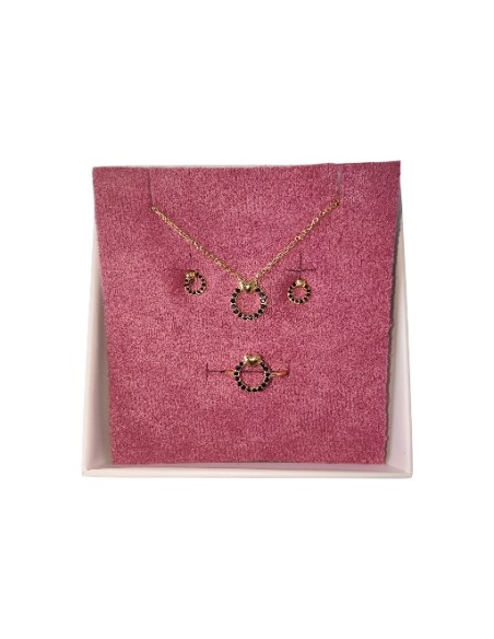 Parure Girocollo, Orecchini e Anello Gold con Zirconi Neri Evidence