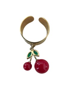 Anello in Acciaio a fascia con Ciliegie Think Positive