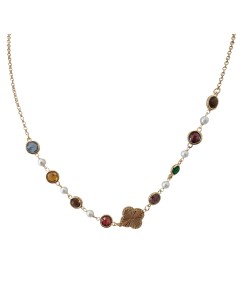 Girocollo in Argento dorato con Pietre e Perle Think Positive