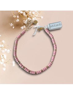 Bracciale in Acciaio Rondelle Smaltate sul Rosa Think Positive