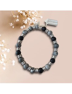 Bracciale Uomo di Pietra Diaspro zebra e Onice nero Think Positive