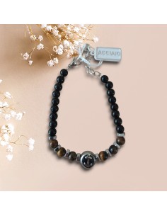 Bracciale in Acciaio Uomo Onice e Occhio di Tigre Think Positive