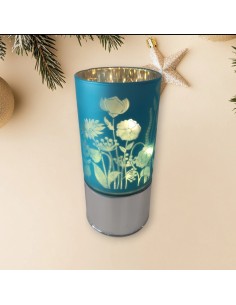 Lampada Vetro Azzurro con Fiori e Luce Led  Bagutta