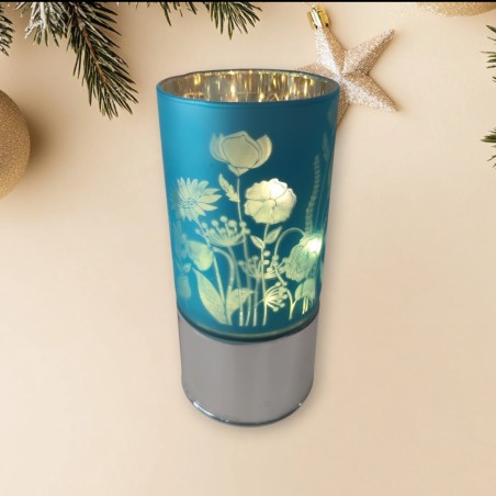 Lampada Vetro Azzurro con Fiori e Luce Led  Bagutta