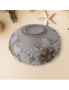 Porta Candela Decorata Fiori con Luce Led Bagutta