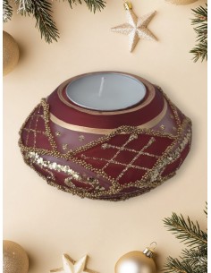 Portacandela Disco decorato Rosso e Luce Led Bagutta