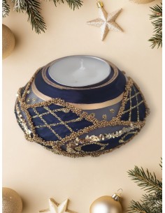 Portacandela Disco decorato Blù con Luce Led Bagutta